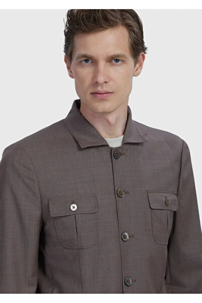 Ramsey Light Brown Plain Shirt Shoulder Slim Fit 100% Wool Jacket