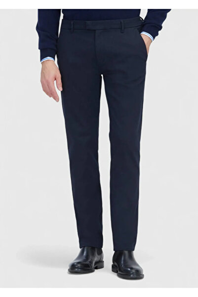 Ramsey Navy Blue Plain Woven Regular Fit Casual Cotton Blended Trousers