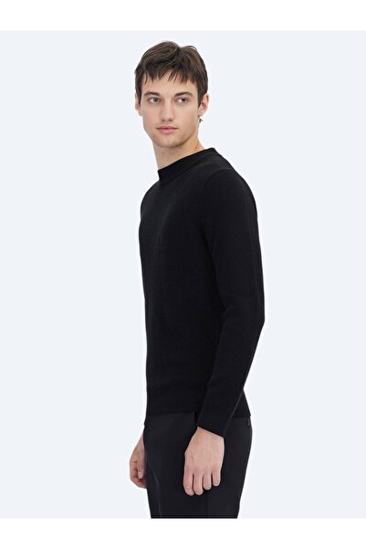 Kip Black Crew Neck Jacquard Knitwear Sweater
