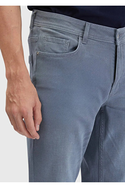 Ramsey Blue Straight Slim Fit Denim Cotton Blended Trousers