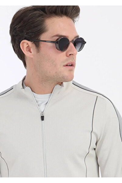 Ramsey Beige Jacquard Half Turtleneck Cardigan