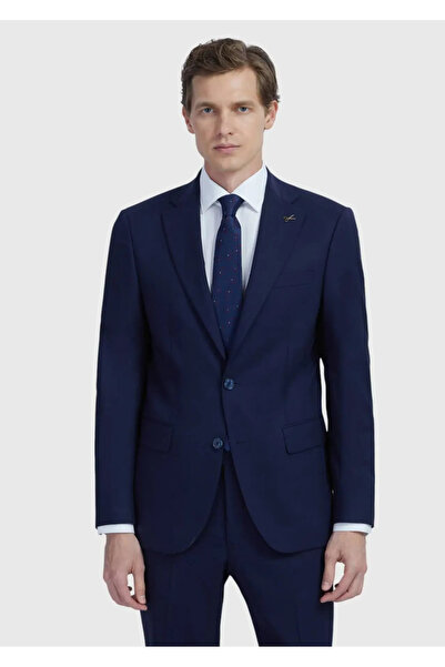 Ramsey Navy Blue Straight Modern Fit Wool Blended Suit