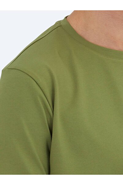 Kip Green Plain Crew Neck Cotton Blend T-Shirt
