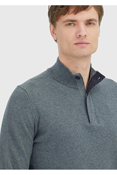 Ramsey Πουλόβερ από βαμβακερό πλεκτό πλεκτό ανθρακί με μισό ζιβάγκο