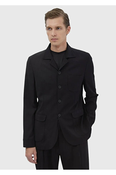 Ramsey Siyah Düz Casual Fit Yün Karışımlı Takım Elbise