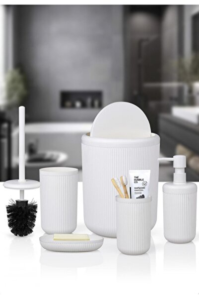 Okyanus Home Σετ μπάνιου Linea Off-White με ριγέ στρογγυλό σχήμα