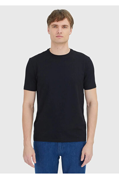 Ramsey Black Plain Crew Neck Cotton Blended T-Shirt