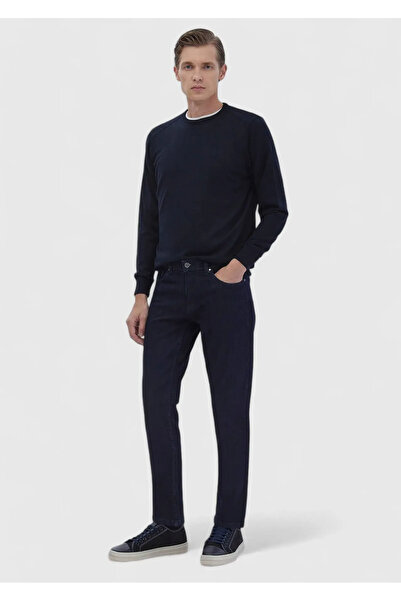 Ramsey Синій велосипедний комір, прямий плетіння, вовняна суміш, трикотажний светр