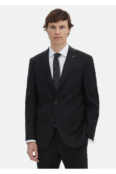 Ramsey Wool Blended Black Modern Fit Suit