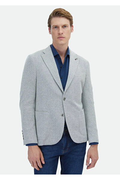 Ramsey Ecru Micro Shirt Shoulder Slim Fit Πλεκτό μπουφάν από βαμβακερό μείγμα