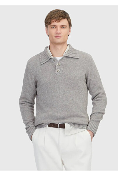 Ramsey Mink Polo Neck Plain Knit Wool Blend Sweater