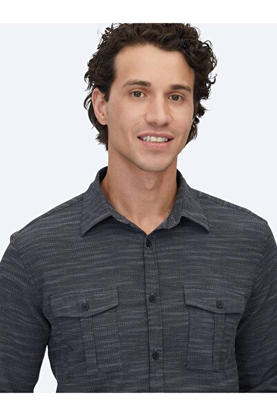 Kip Πουκάμισο από βαμβακερό μείγμα casual υφαντό σε κανονική εφαρμογή ανθρακί