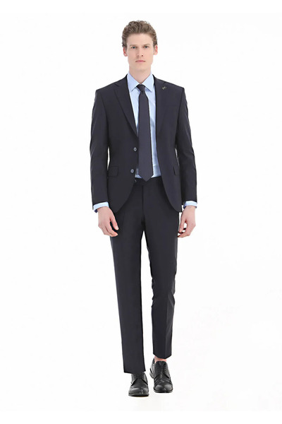 Ramsey Μπλε μονόχρωμο υφαντό κλασικό βαμβακερό πουκάμισο με κανονική εφαρμογή