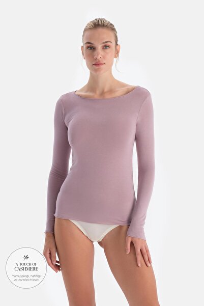 Dagi Μακρυμάνικο μπλουζάκι με λαιμόκοψη από κασμίρ Dusty Rose Modal