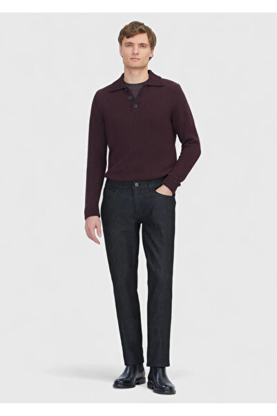 Ramsey Black Straight Slim Fit Denim Cotton Blended Trousers
