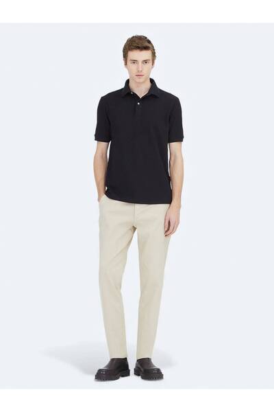 Kip Μαύρο μπλουζάκι με γιακά πόλο από βαμβακερό μείγμα