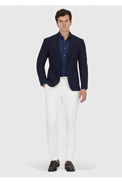 Ramsey Navy Blue Plain Shirt Shoulder Slim Fit Cotton Blend Knitted Jacket