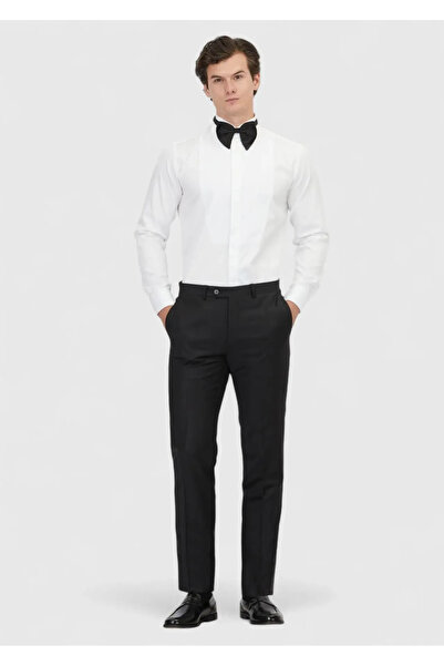 Ramsey White Plain Slim Fit Double Cuff Turtle Collar Tuxedo Shirt
