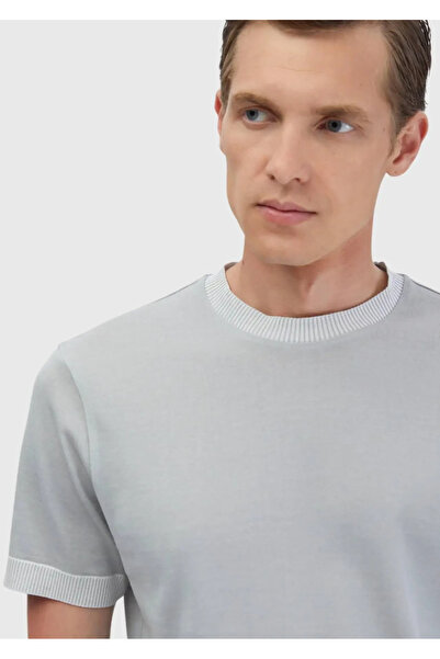 Ramsey Ανοιχτό γκρι μονόχρωμο μπλουζάκι με λαιμόκοψη 100% βαμβάκι