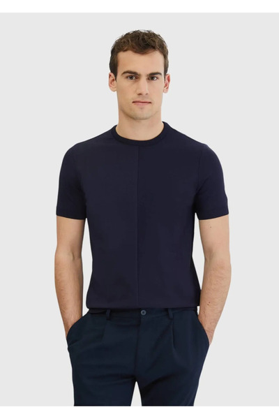 Ramsey Lacivert Bisiklet Yaka Jakarlı Triko