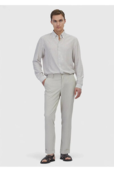 Ramsey Beige Striped Casual Fit Woven Casual Shirt