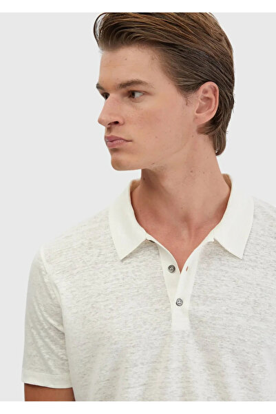 Ramsey Ecru Plain Polo Neck 100% Linen T-Shirt