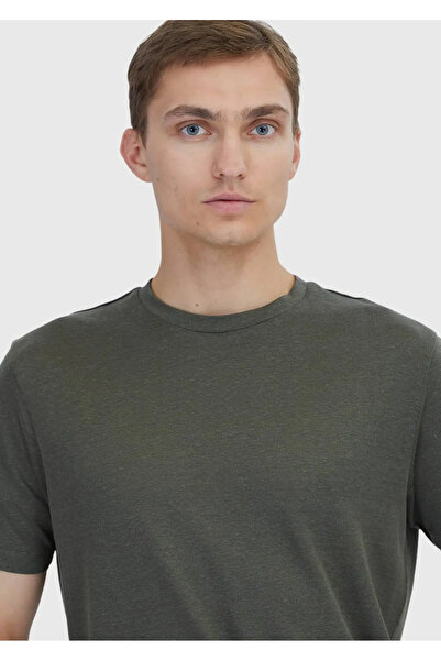 Ramsey Khaki Plain Crew Neck 100% Linen T-Shirt