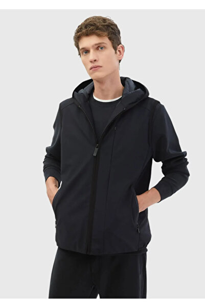 Ramsey Navy Blue Regular Fit Hooded Casual Woven Sports Vest