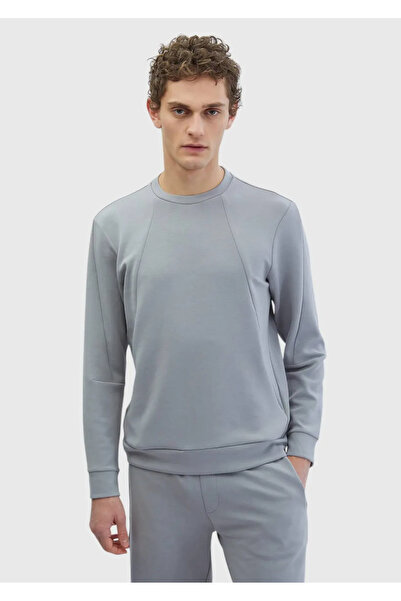 Ramsey Light Gray Crew Neck Plain Sweatshirt
