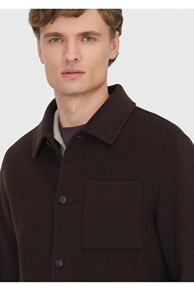 Ramsey Brown Regular Fit Stand Collar Casual Knitted Coat