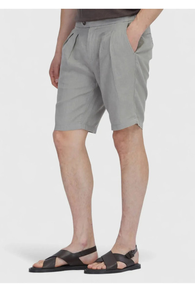 Ramsey Mink Plain Woven Carrot Fit Casual 100% Linen Bermuda