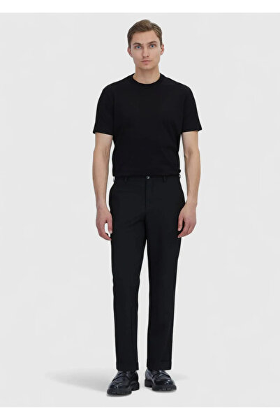 Ramsey Μαύρο ίσιο υφαντό παντελόνι Jogging Fit Casual