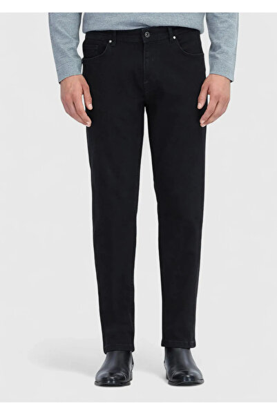 Ramsey Black Straight Slim Fit Denim Cotton Blended Trousers