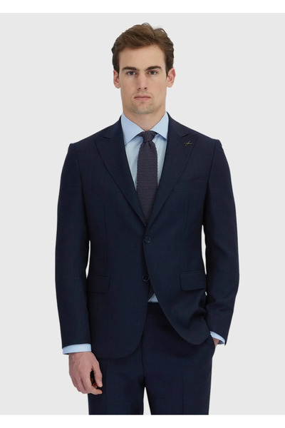 Ramsey بدلة من الصوف بنسبة 100% منقوشة باللون الأزرق الداكن