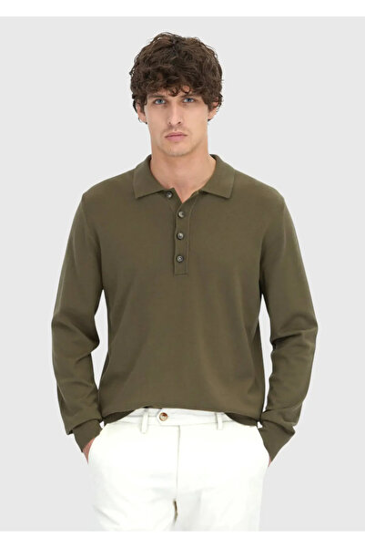 Ramsey Khaki Polo Neck Plain Knit Sweater