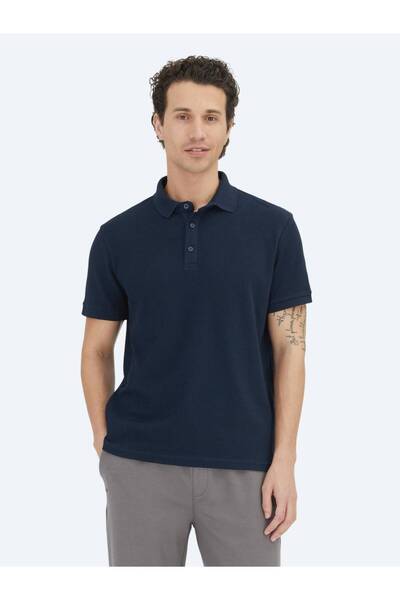 Kip Navy Blue Plain Polo Collar 100% Cotton T-Shirt