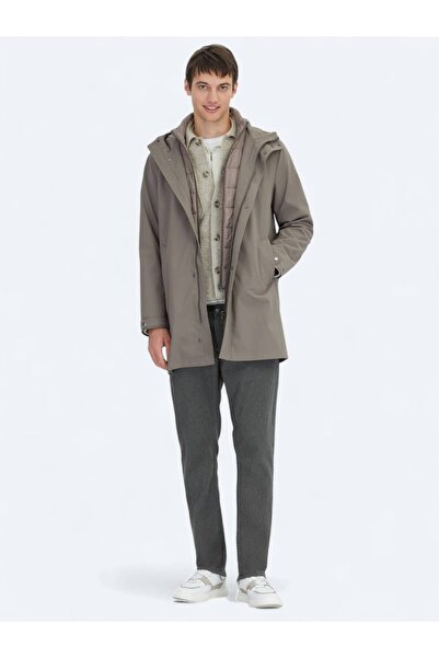 Kip Khaki Oversize Fit Double Breasted Collar Casual Woven Overcoat