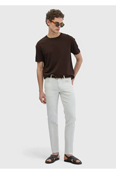 Ramsey Ecru Plain Woven Slim Fit Casual βαμβακερό παντελόνι