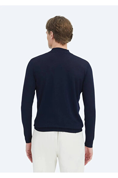 Ramsey Πουλόβερ πλεκτό από 100% μαλλί με μισό ζιβάγκο σε μπλε ναυτικό χρώμα