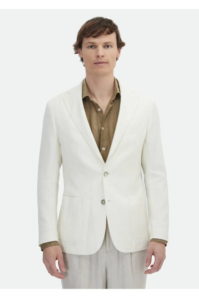 Ramsey Jachetă slim fit cu model ecru din amestec de bumbac