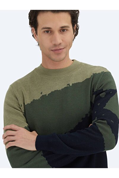 Kip Navy Blue Half Turtleneck Patterned Wool Blended Knitwear Sweater