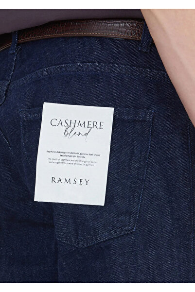 Ramsey Navy Blue Straight Slim Fit Denim Cotton Blended Trousers