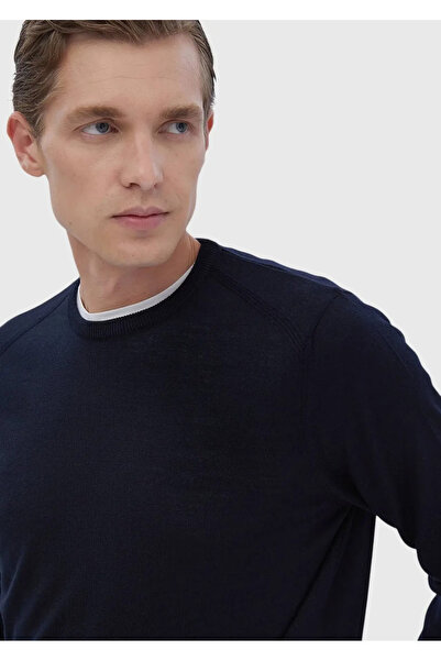 Ramsey Синій велосипедний комір, прямий плетіння, вовняна суміш, трикотажний светр