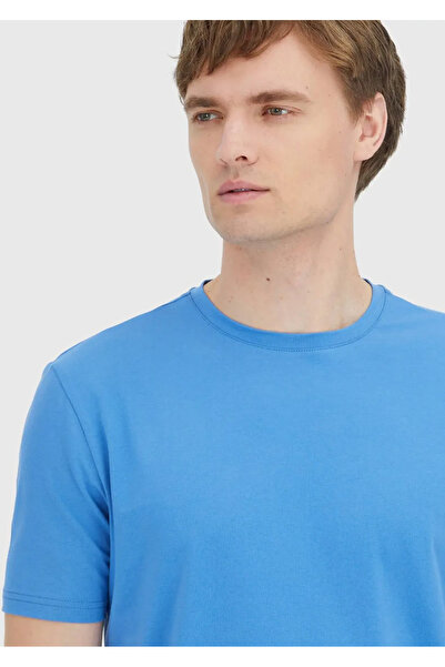 Ramsey Blue Plain Crew Neck Cotton Blend T-Shirt