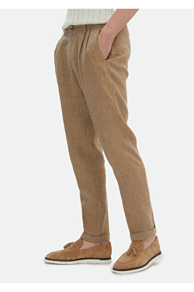 Ramsey Classic Mink Striped Carrot Fit Linen Trousers - 100%