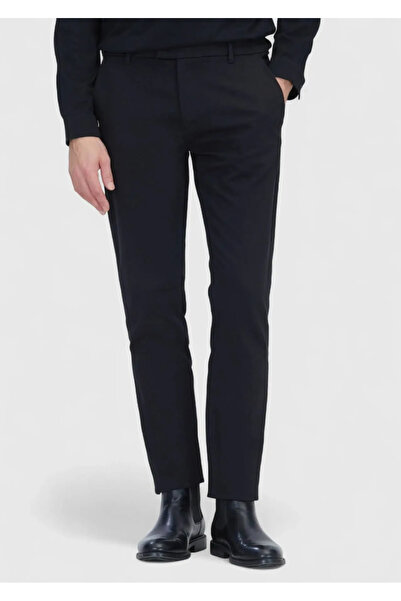 Ramsey Black Plain Weave Regular Fit Casual Cotton Blend Trousers