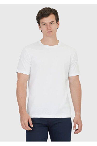 Ramsey White Plain Crew Neck 100% Cotton T-Shirt