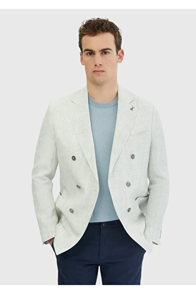 Ramsey Light Gray Patterned Zeroweight Slim Fit 100% Linen Jacket