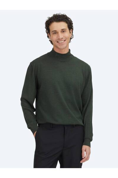 Kip Green Half Turtleneck Plain Knit Wool Blended Sweater Sweater