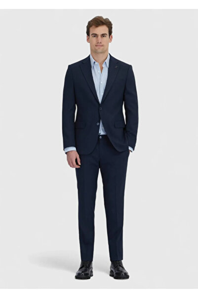 Ramsey Dark Navy Striped Modern Fit Wool Blend Suit